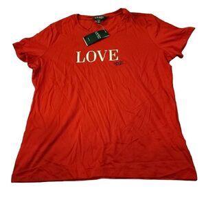 Lauren Ralph Lauren Womens Red Short Sleeve Round Neck Pullover Love T Shirt PL